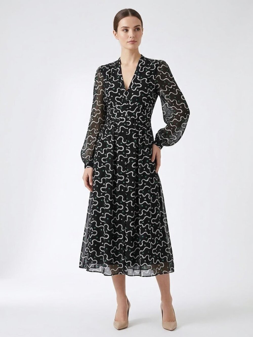 NWT Diane von Furstenberg DVF Erica Midi in Snake Stripe Black Shirt Dress 10
